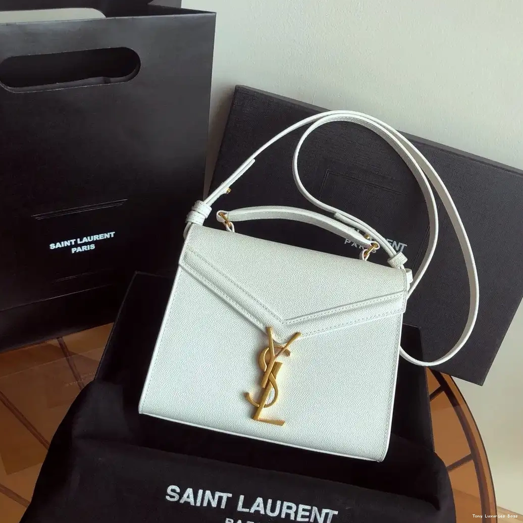 Tony Luxuries DE HANDLE CASSANDRA MINI IN TOP GRAIN EMBOSSED BAG YSL LEATHER POUDRE 0517